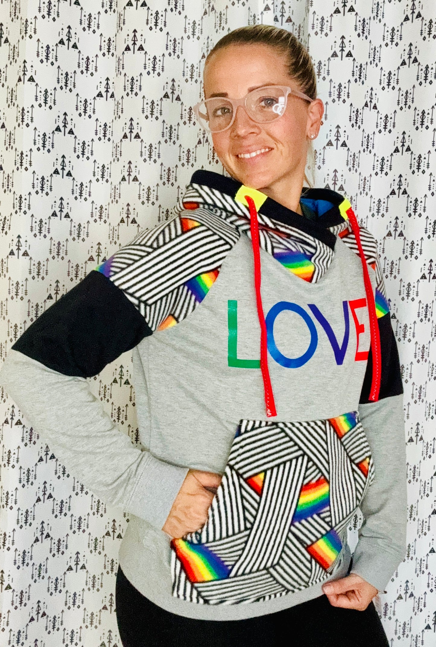 Light Grey Geometric Rainbow Love Custom Hoodie Size- Unisex XS/S