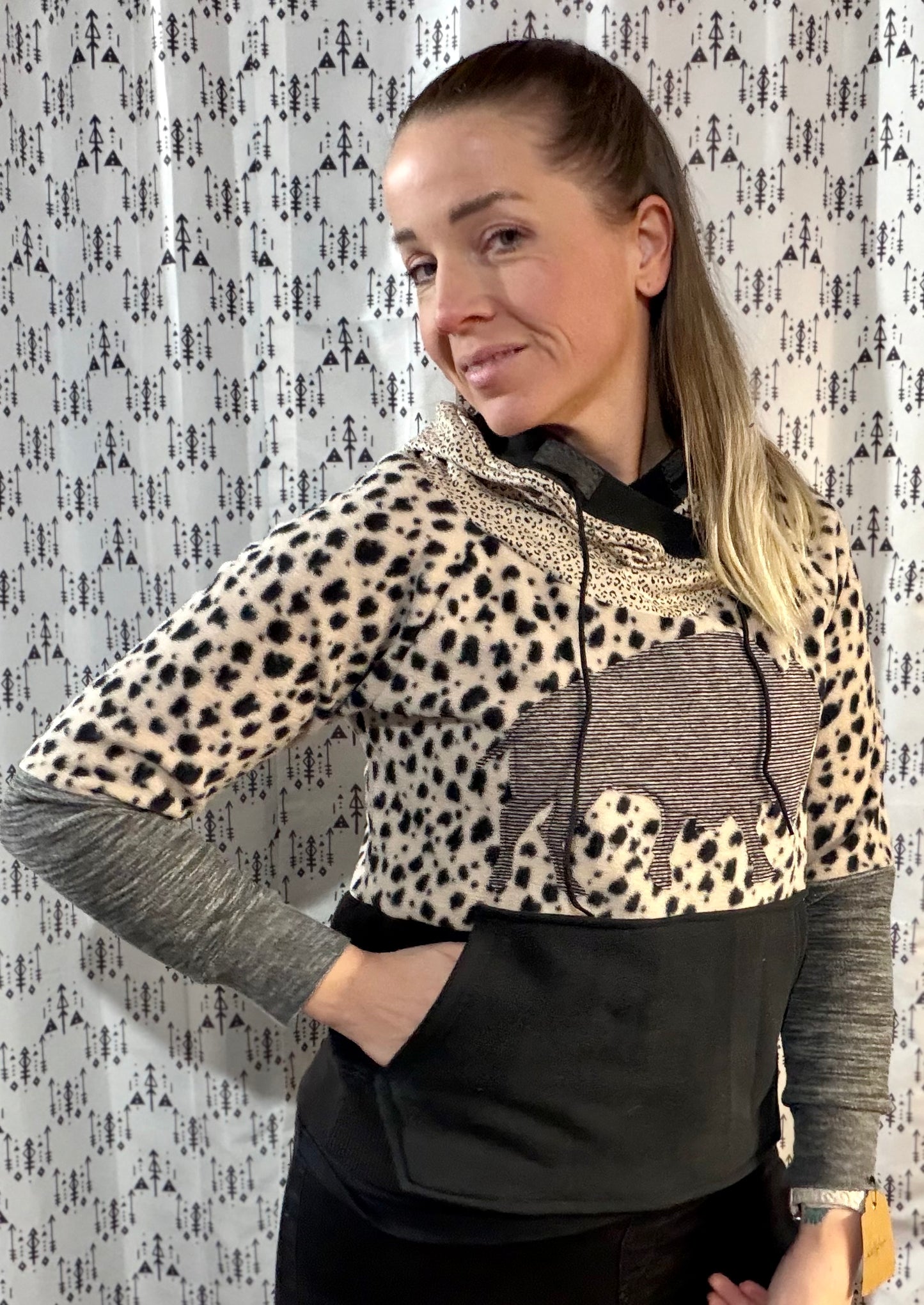 Leopard  Buffalo Crop Hoodie Size- Women's S/M
