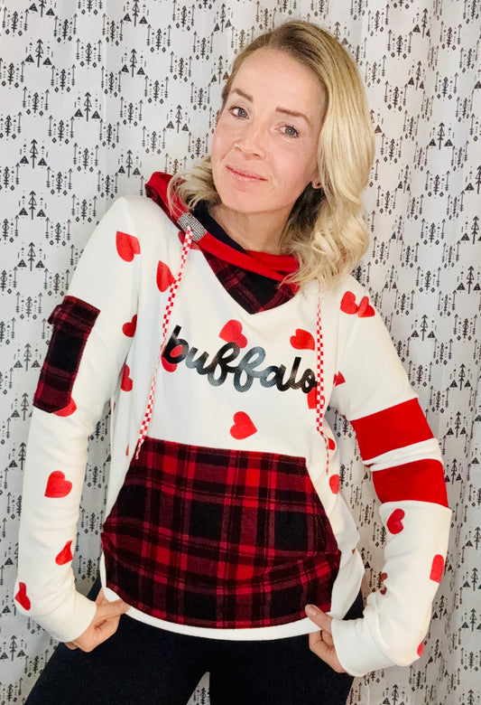 Heart All Over W/ Plaid Hoodie Size- Women's M/L