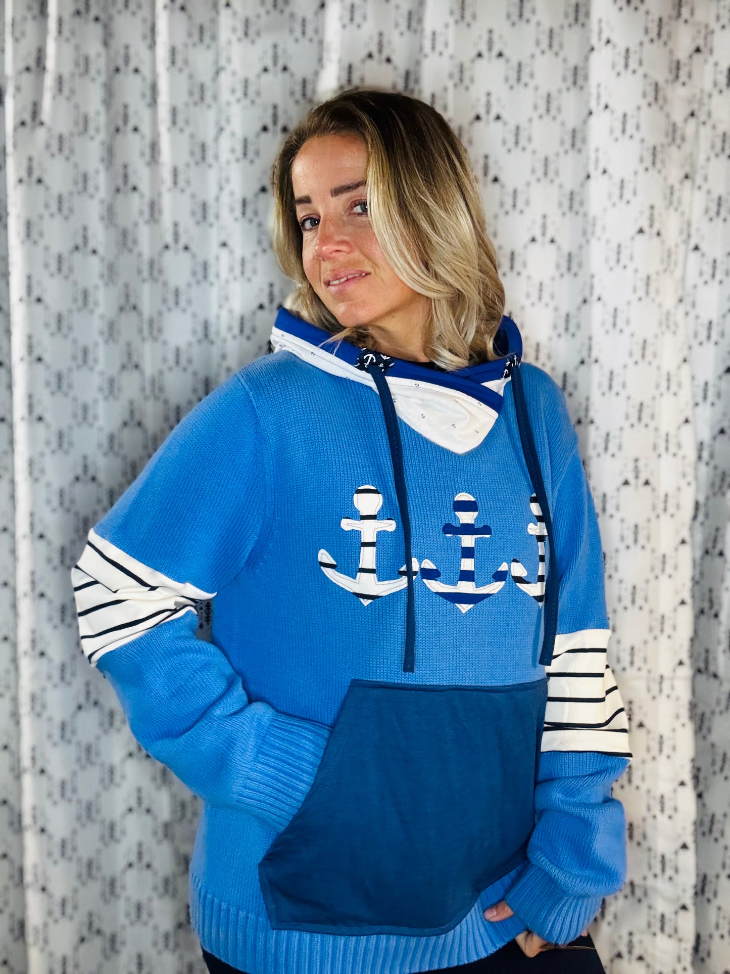 Sky Blue Anchor Buffalo Sweater Hoodie Women's Size-L/XL