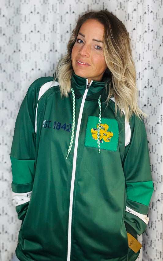 Green Irish Football Hooded Zip-Up Track Jacket Unisex- L/XL
