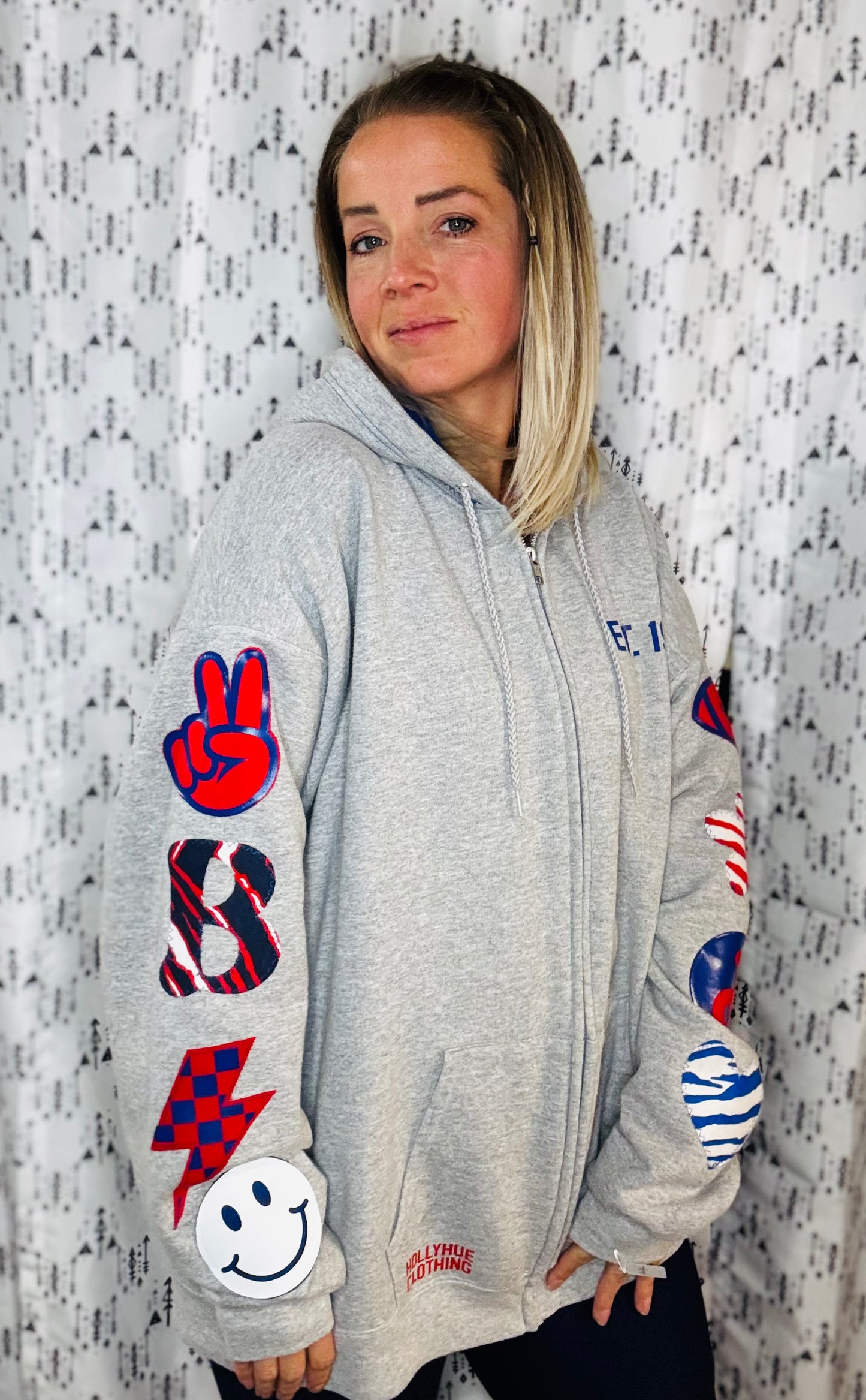 Grey Peace Love Football Zip-Up Hoodie Women's Size-XL/2X