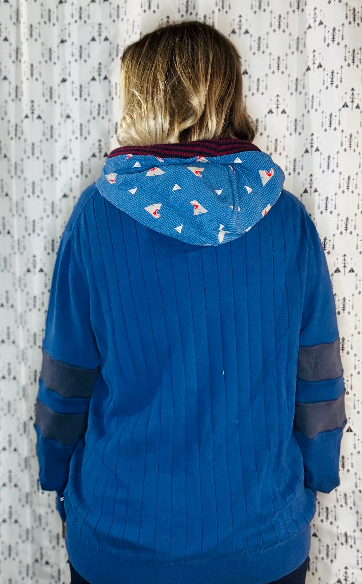 Blue Nautical Buffalo Vs Shark Sweater Hoodie Unisex-M/L