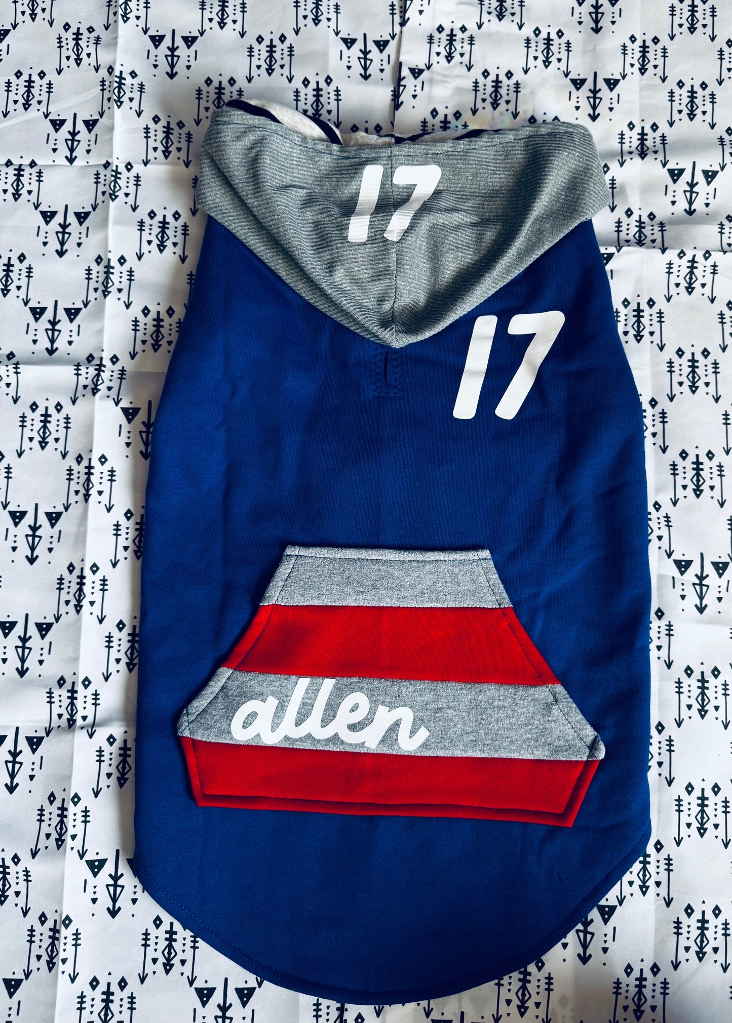 Blue Striped Allen #17 Dog Hoodie Size- XL