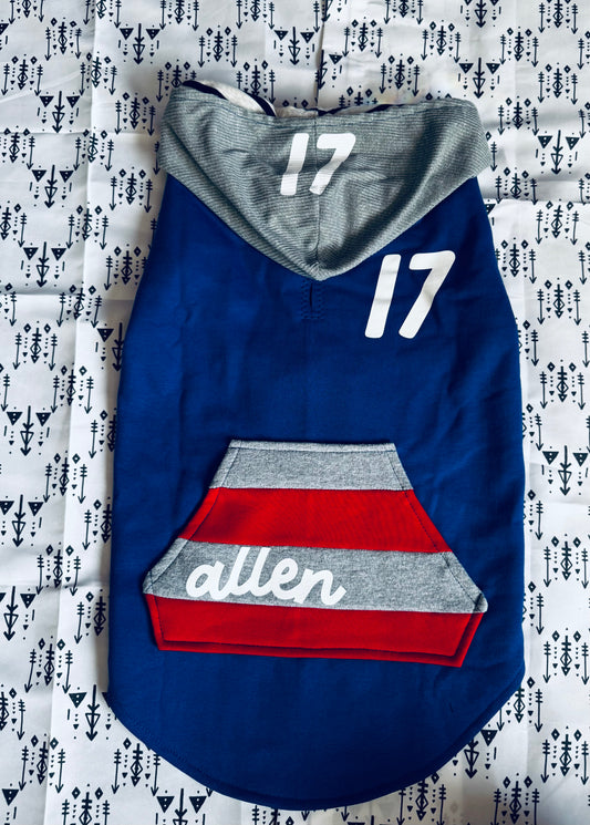Blue Striped Allen #17 Dog Hoodie Size- XL