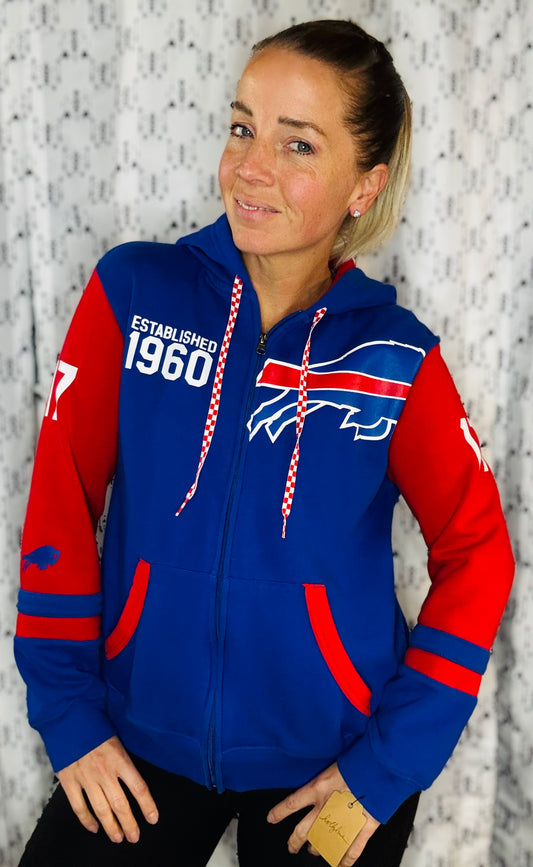 Red & Blue Buffalo Color-Block Zip-Up Hoodie Size-Women's M/L