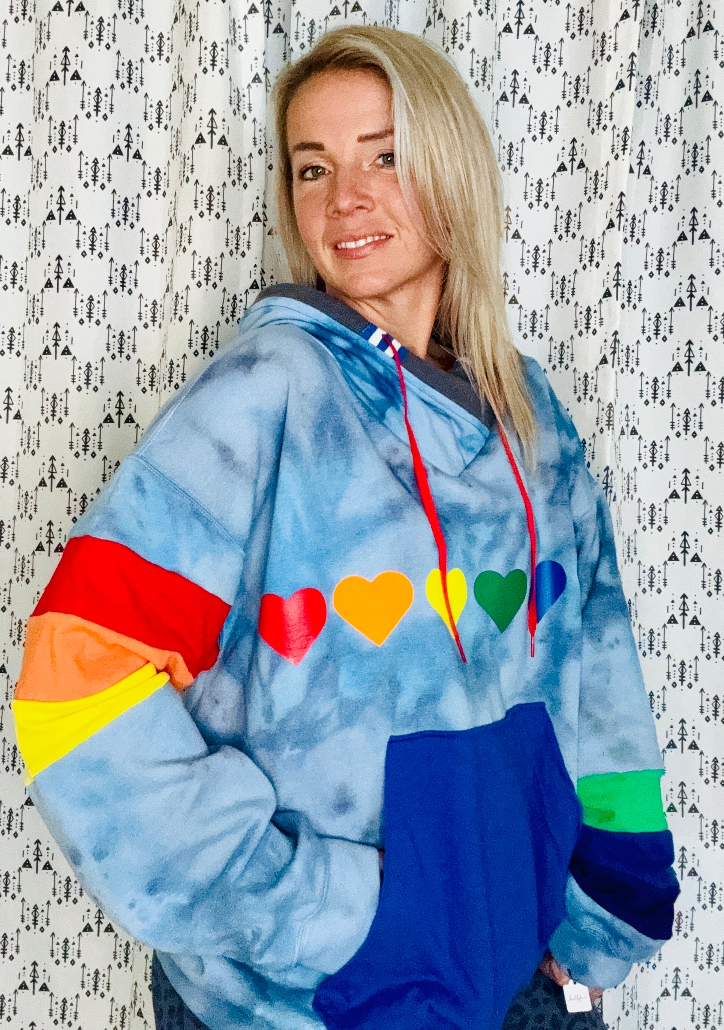 Rainbow & Hearts Tie Dye Hoodie Size- Unisex XL/2X