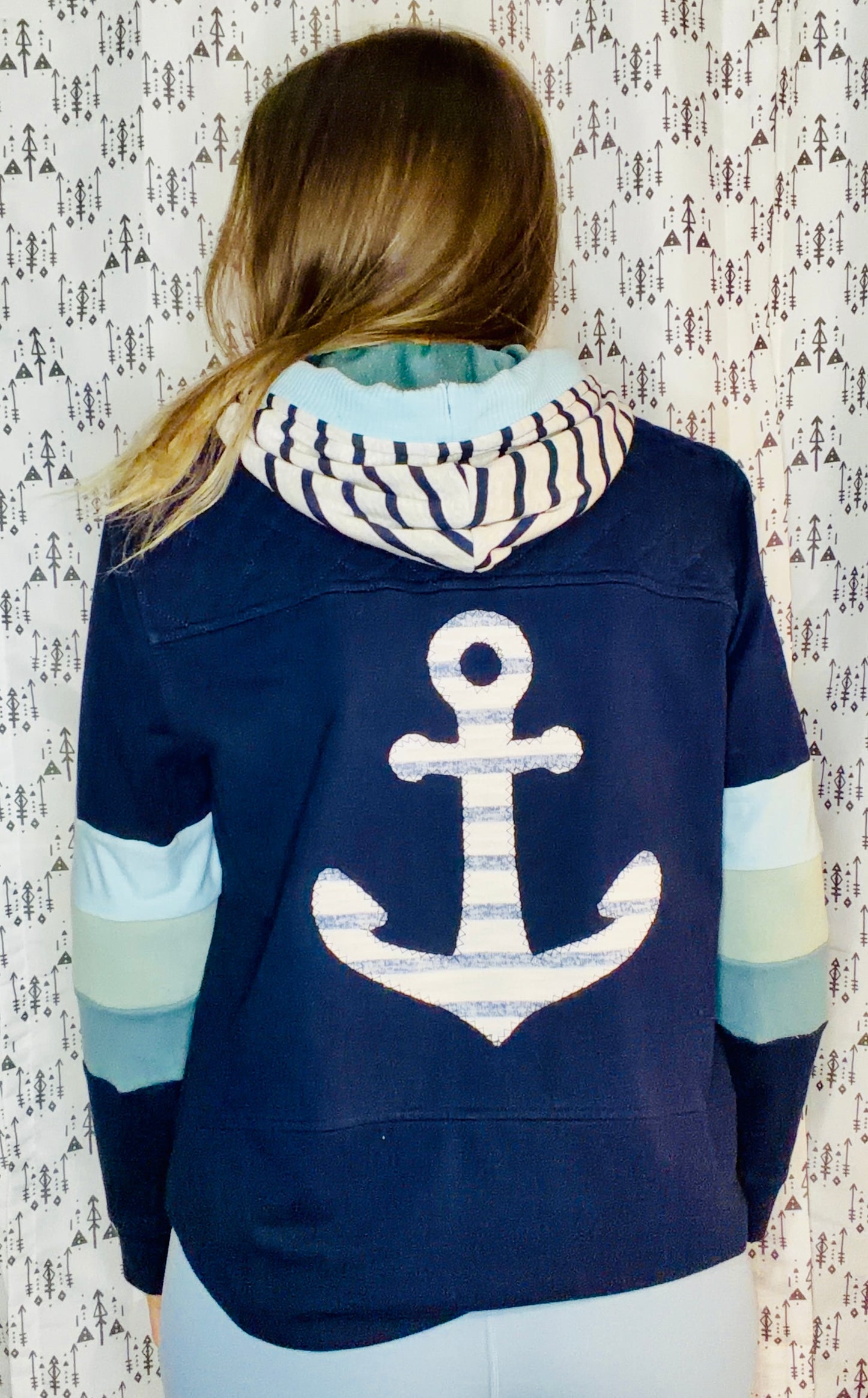Navy & Ombre Buffalo Nautical Hooded Jacket Size- Women's M/L