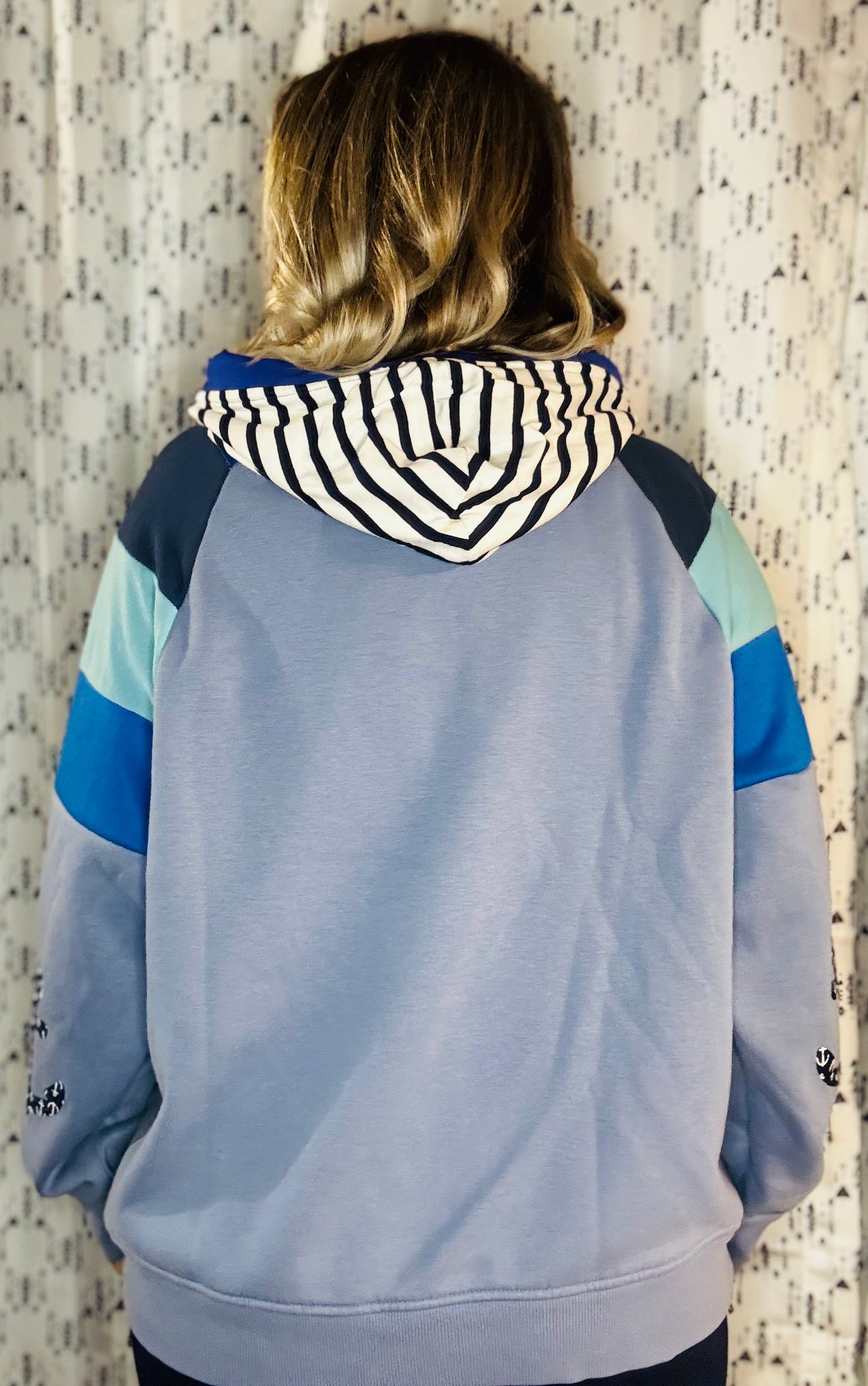 Blue Ombre' Nautical Buffalo Hoodie Women's Size-XL/2X