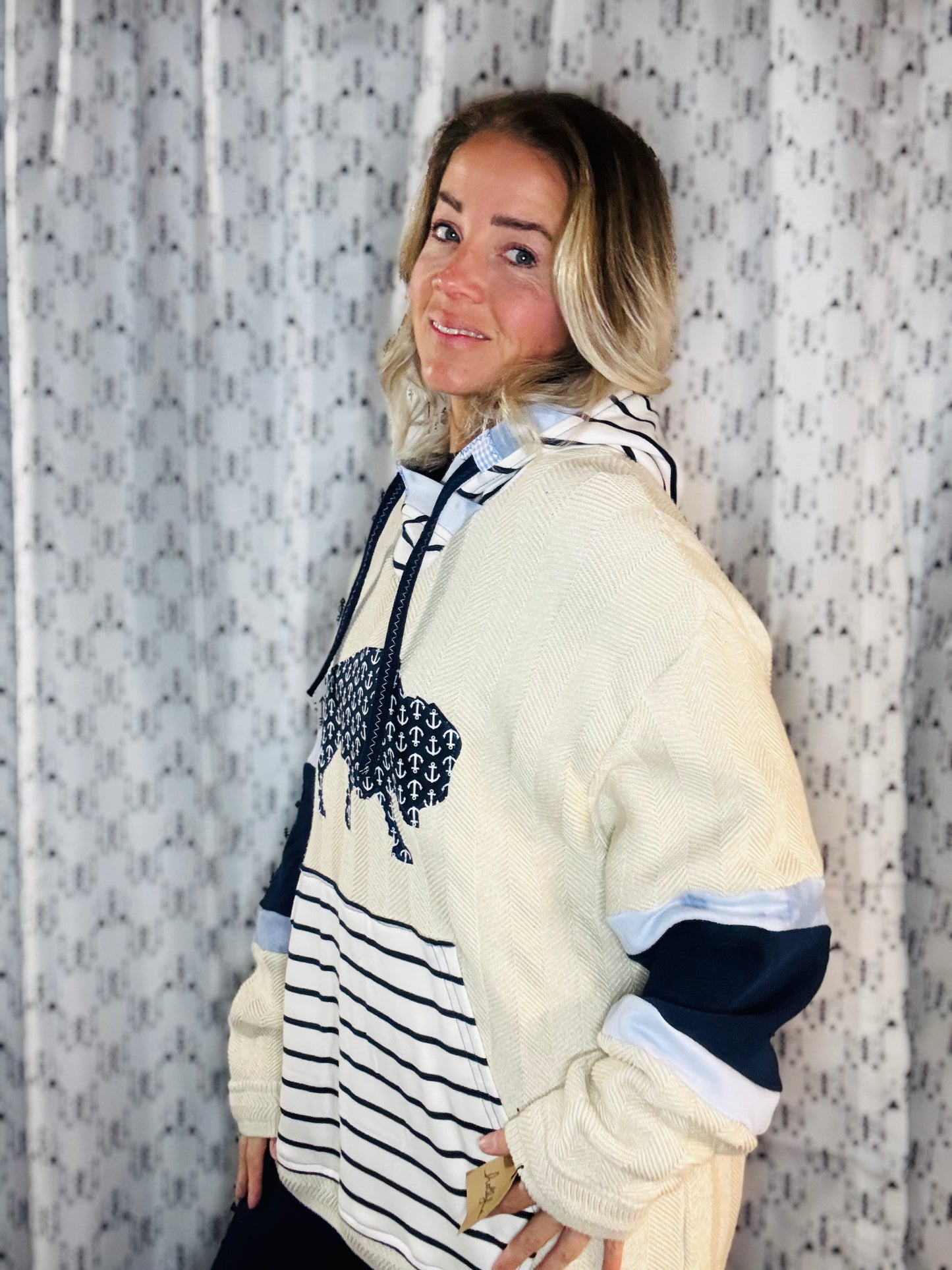 Khaki Buffalo Nautical Sweater Hoodie Unisex-L/XL