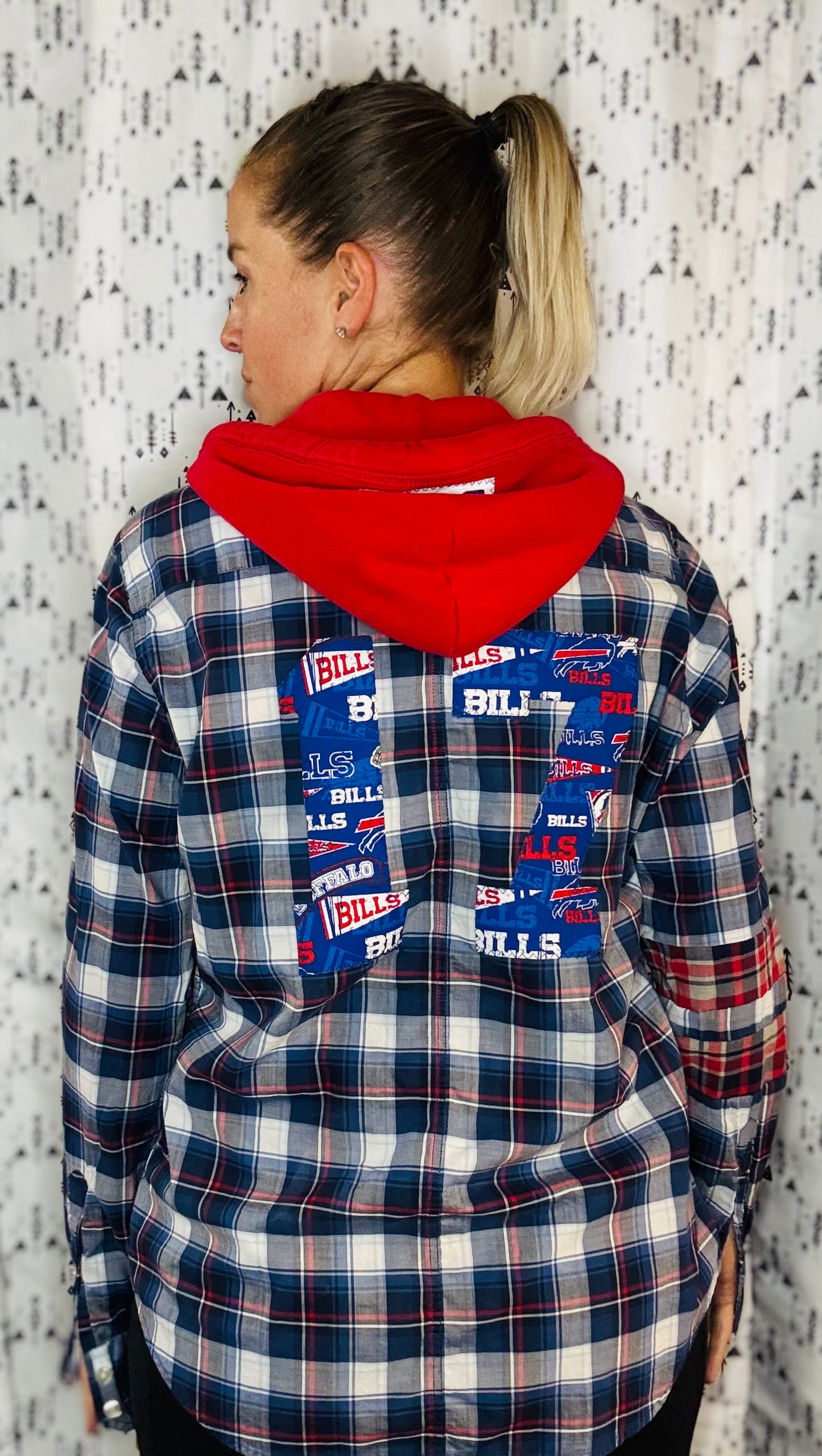 Blue Plaid Hooded Buffalo Football Button Down Size- Women's S/M