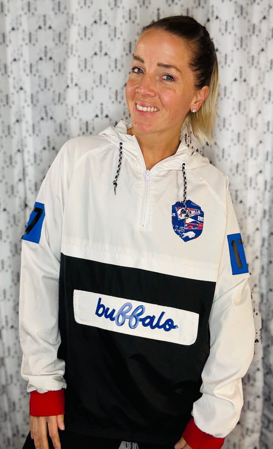 Black & White Buffalo Football Windbreaker Jacket Size- Women's L/XL