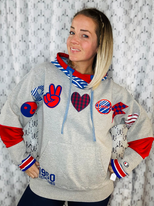 Grey Peace Love Football Hoodie Size-Women’s M/L