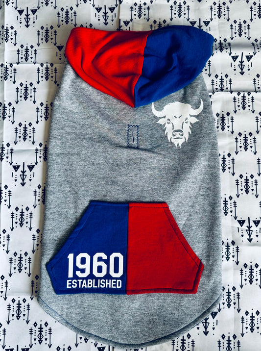 Grey Color-Block Buffalo Dog Hoodie Size- L