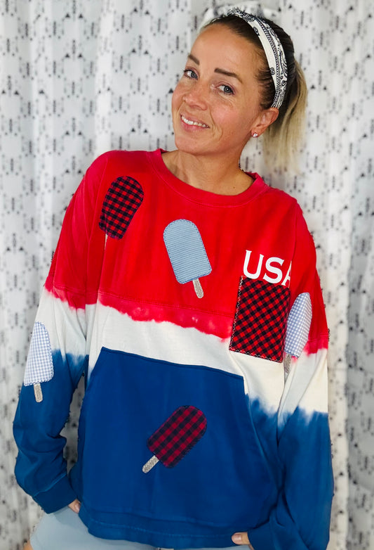 USA Plaid Popsicle Ombre Crewneck Women's Size-XL/2X