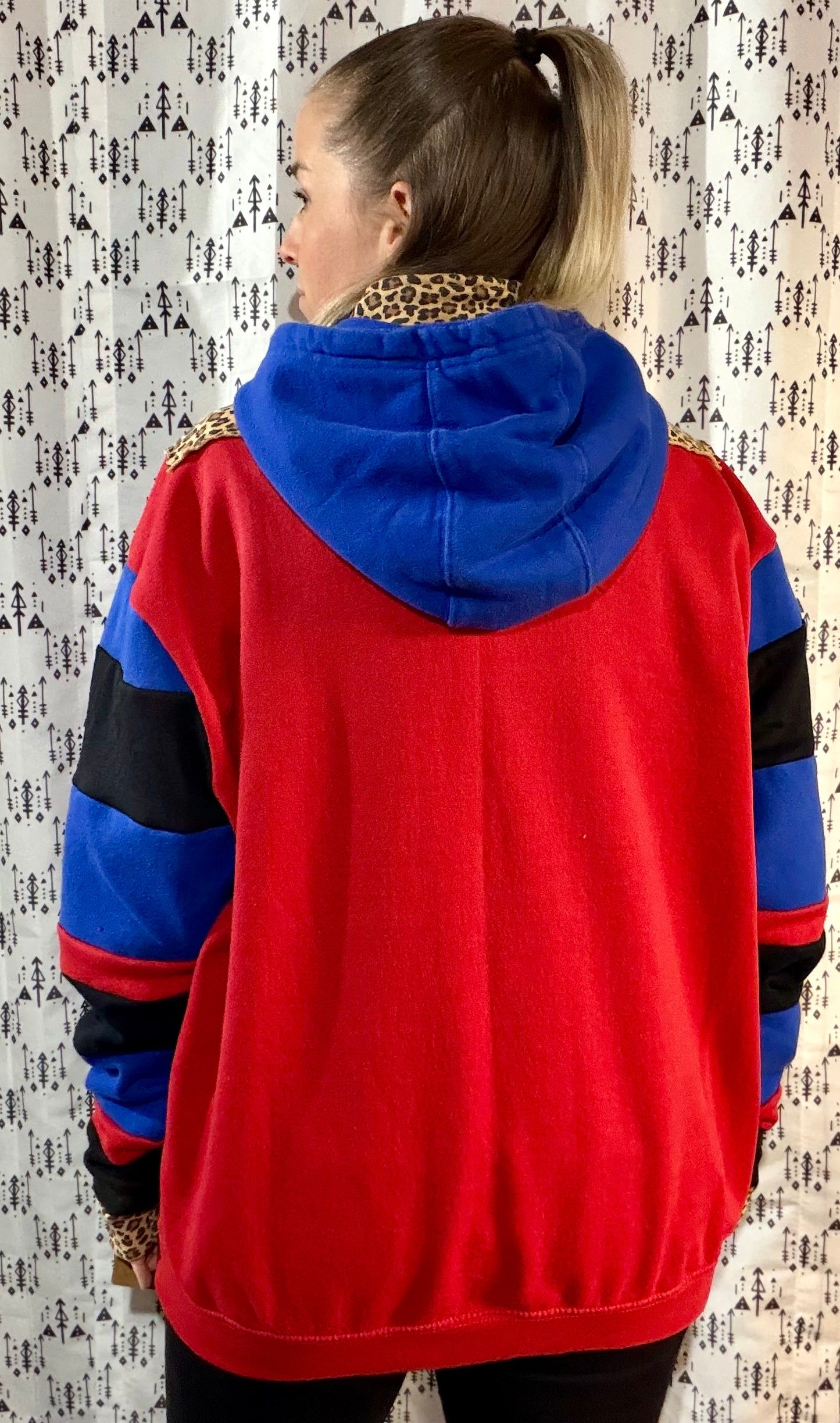 Color-block & Leopard Buffalo Football 1/4 Zip Hoodie Size- Women's XL/2X