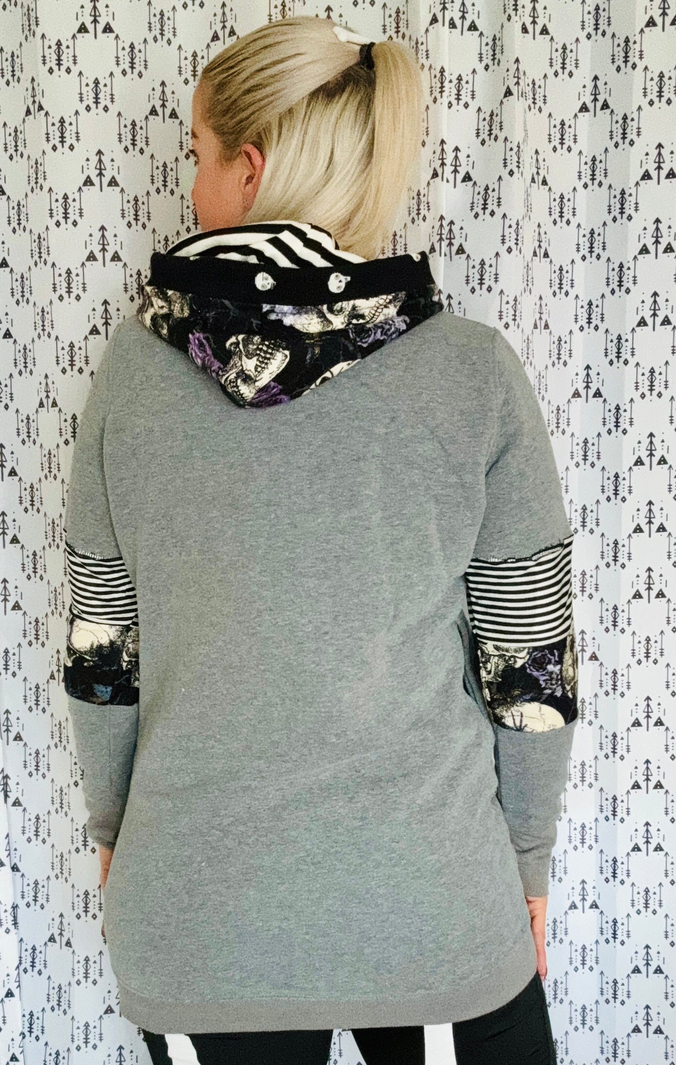 Grey Skulls and Roses Buffalo Hoodie Size- Women’s- S/M