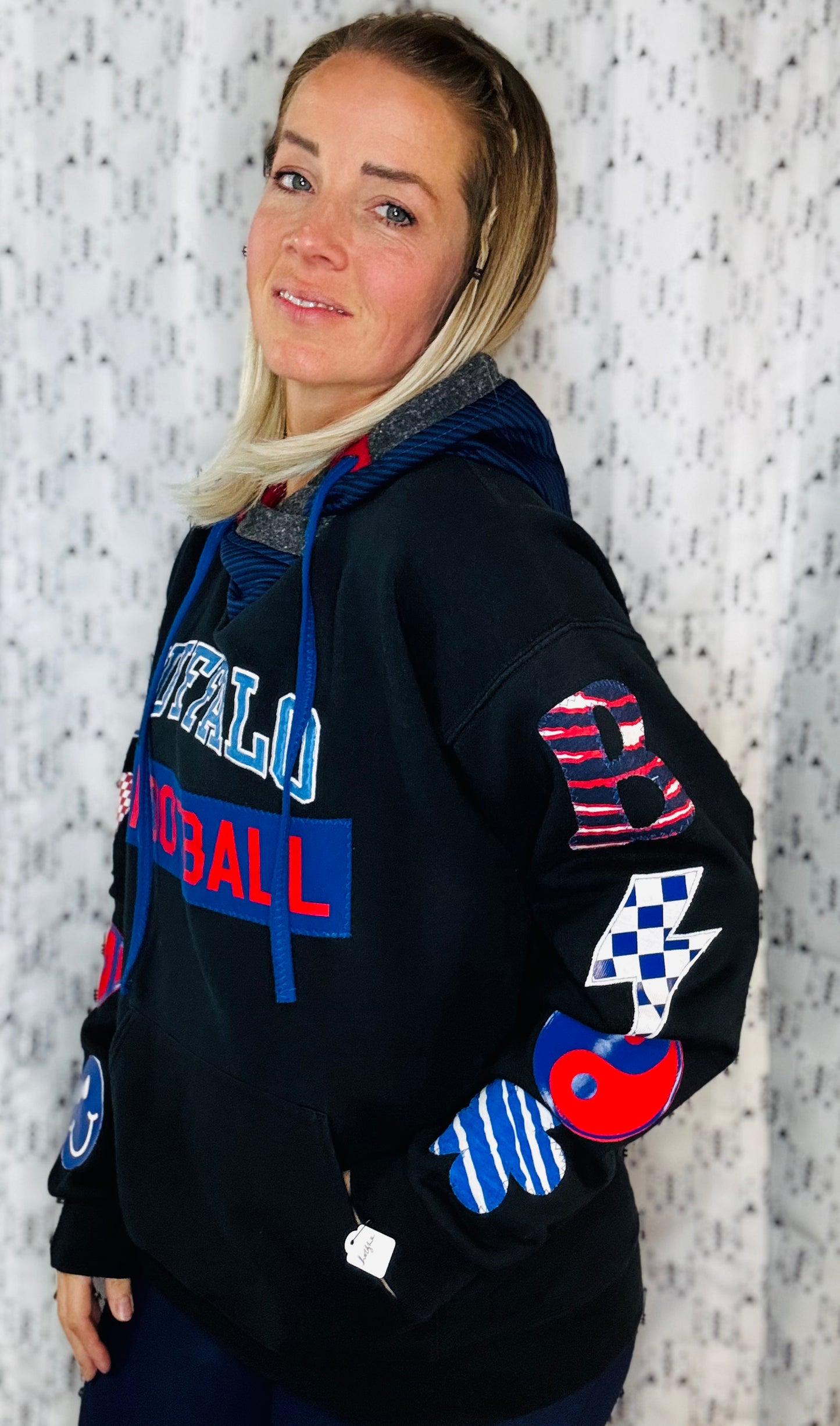 Black Peace Love Football Hoodie Size-Women’s L/XL