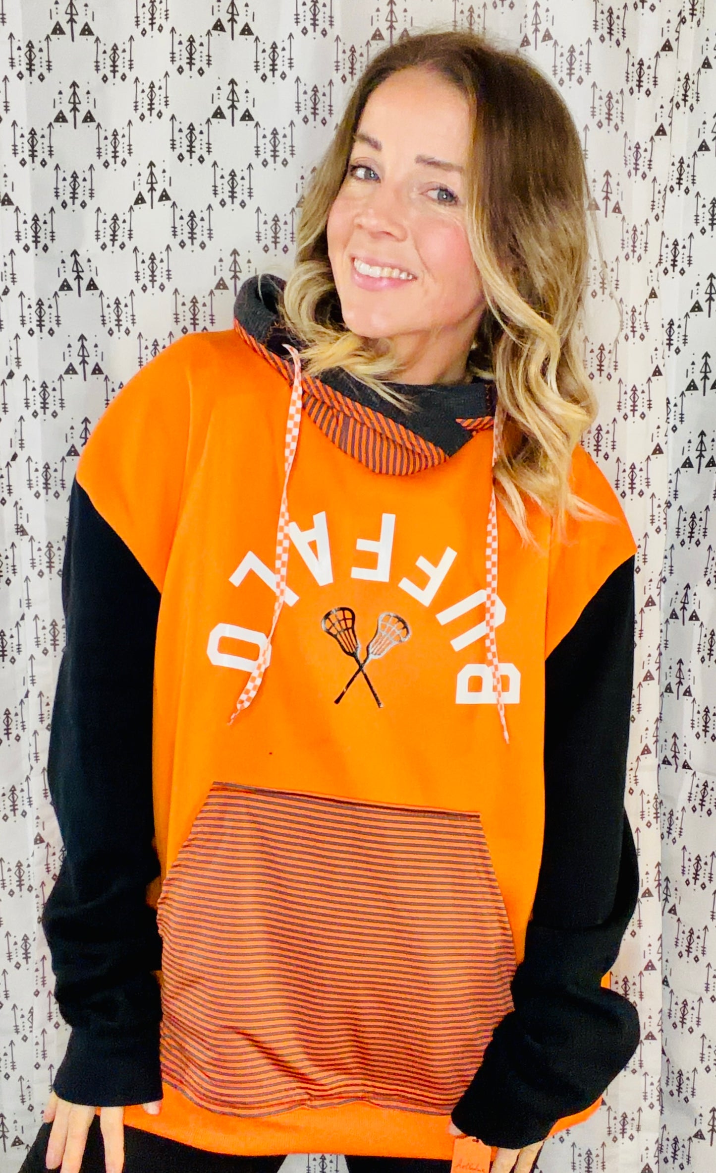 Orange Buffalo Lacrosse Hoodie Size Unisex-XL/2X