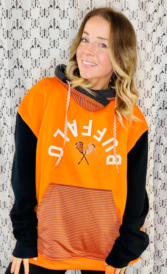 Orange Buffalo Lacrosse Hoodie Size Unisex-XL/2X