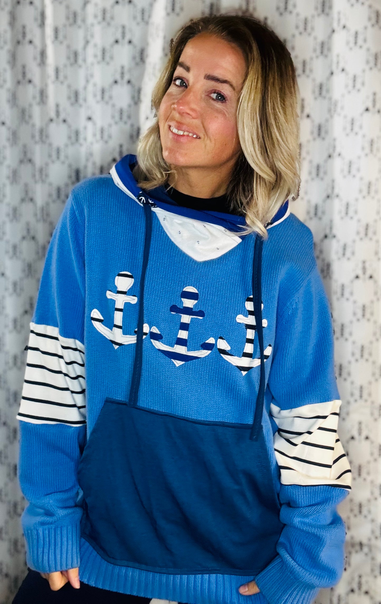 Sky Blue Anchor Buffalo Sweater Hoodie Women's Size-L/XL