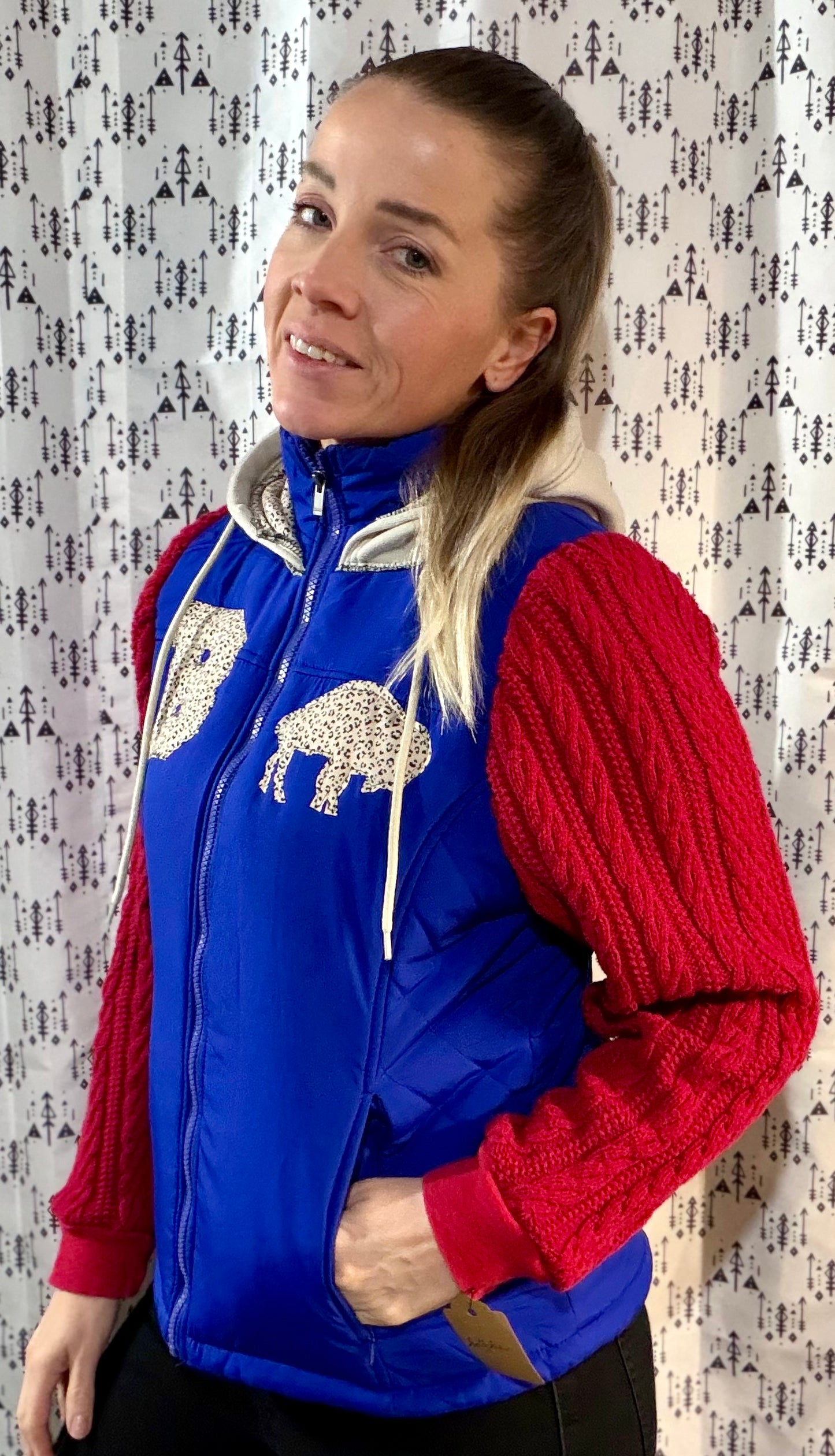 Blue Leopard Buffalo #17 Puffy Jacket Hoodie Size- Women's M/L