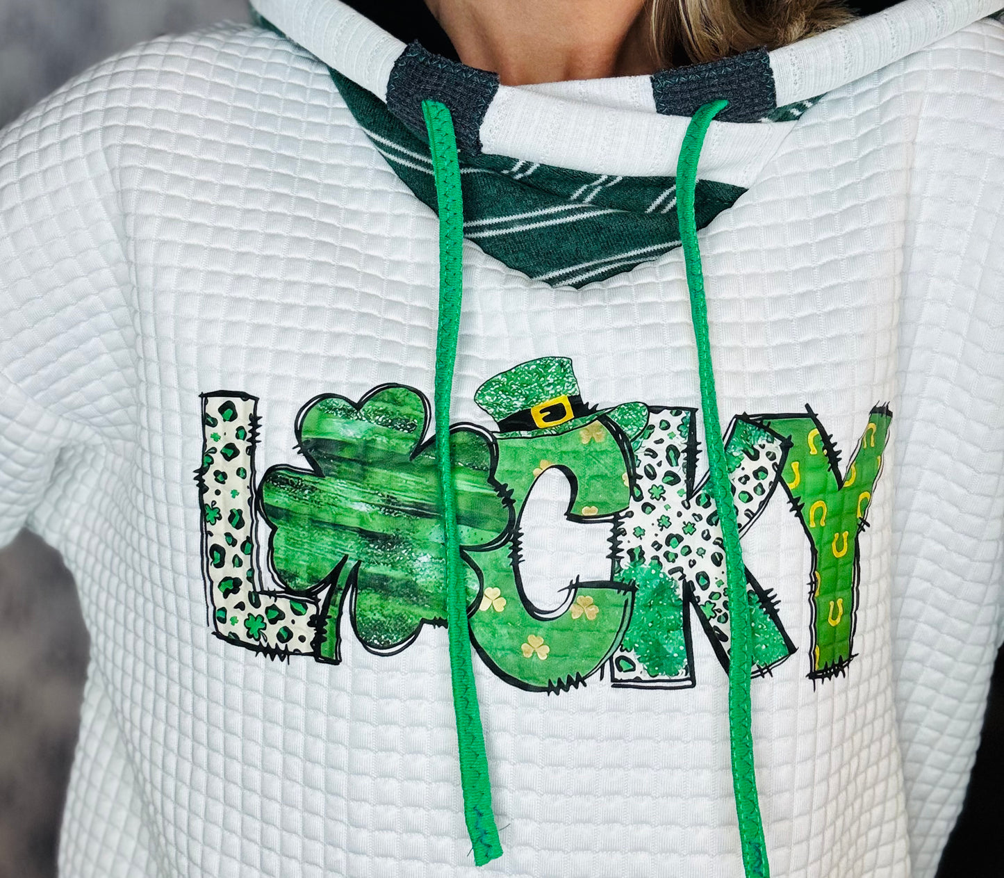 White Leprechaun Lucky Hoodie Size- Women's L/XL