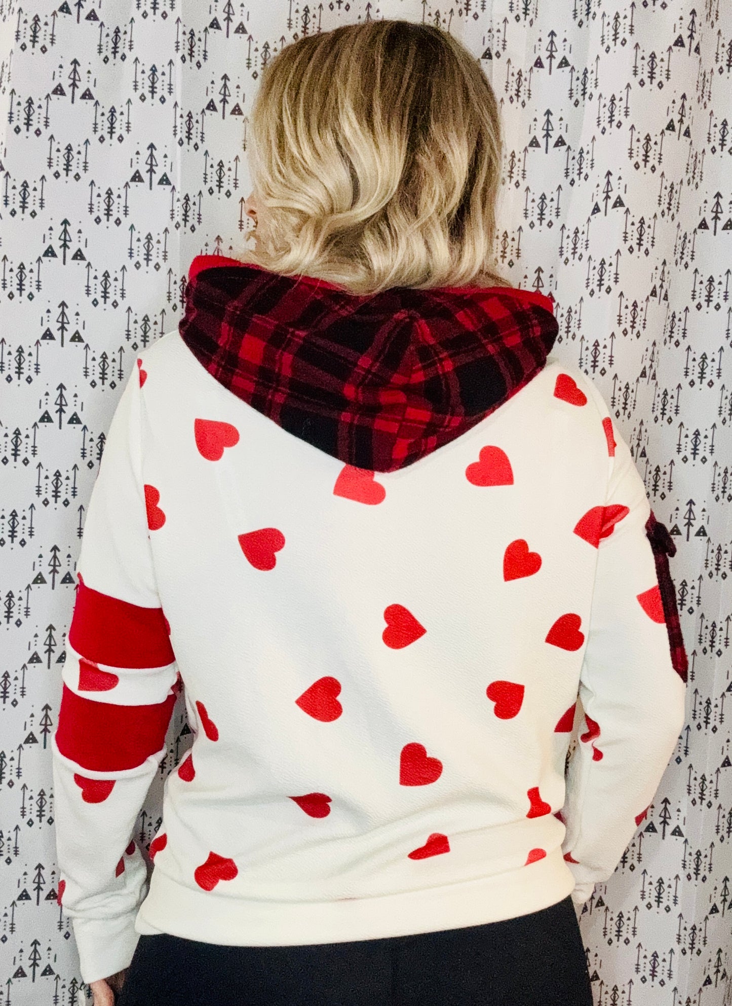 Heart All Over W/ Plaid Hoodie Size- Women's M/L