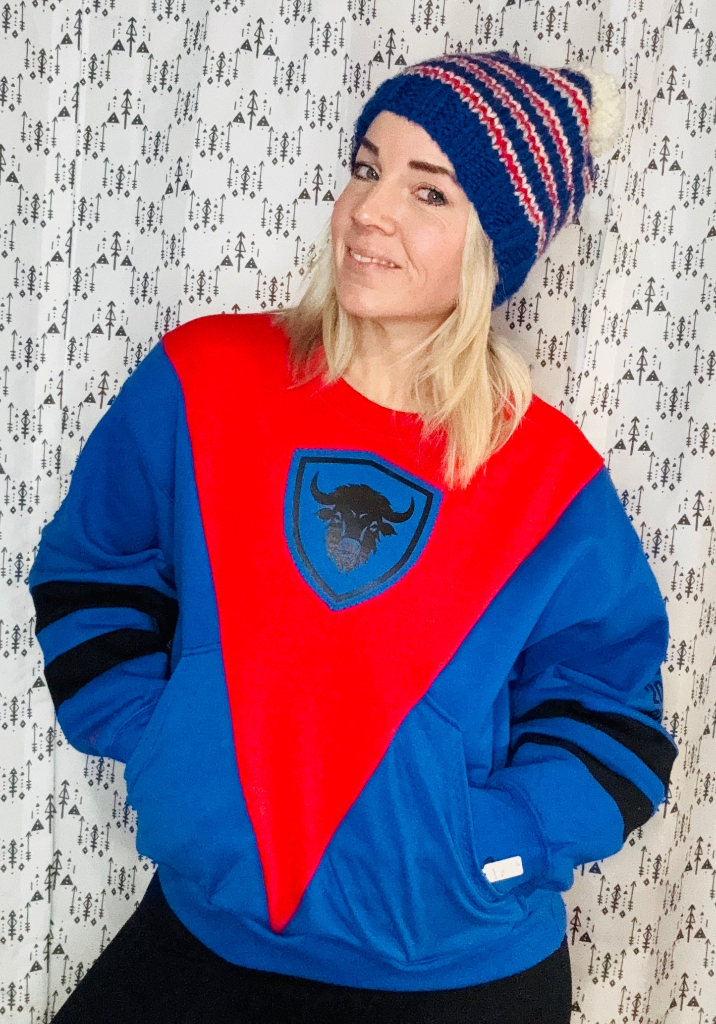 Blue, Red, & Black Buffalo Crewneck Size-Women's S/M