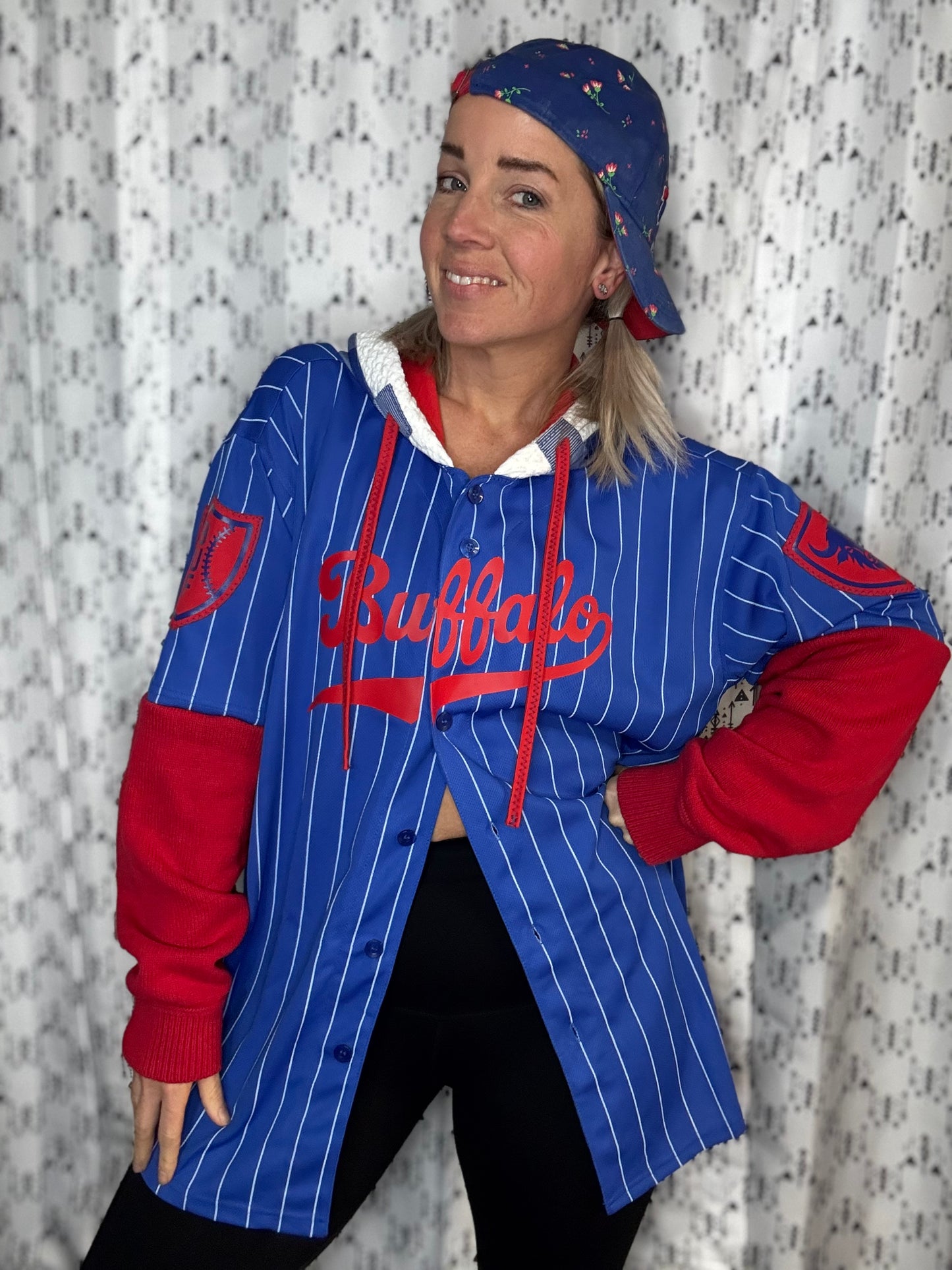 Blue Striped Buffalo Baseball Jersey Unisex-XL/2X
