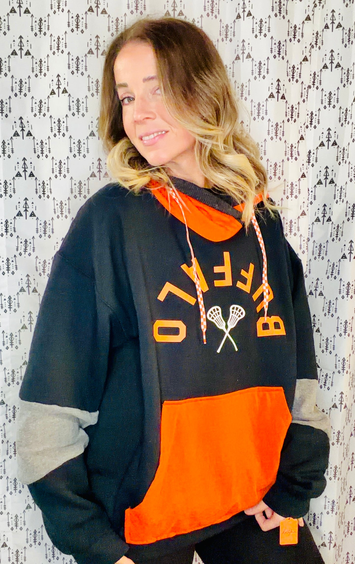 Black Upside Buffalo Lacrosse Hoodie Size Unisex-L/XL