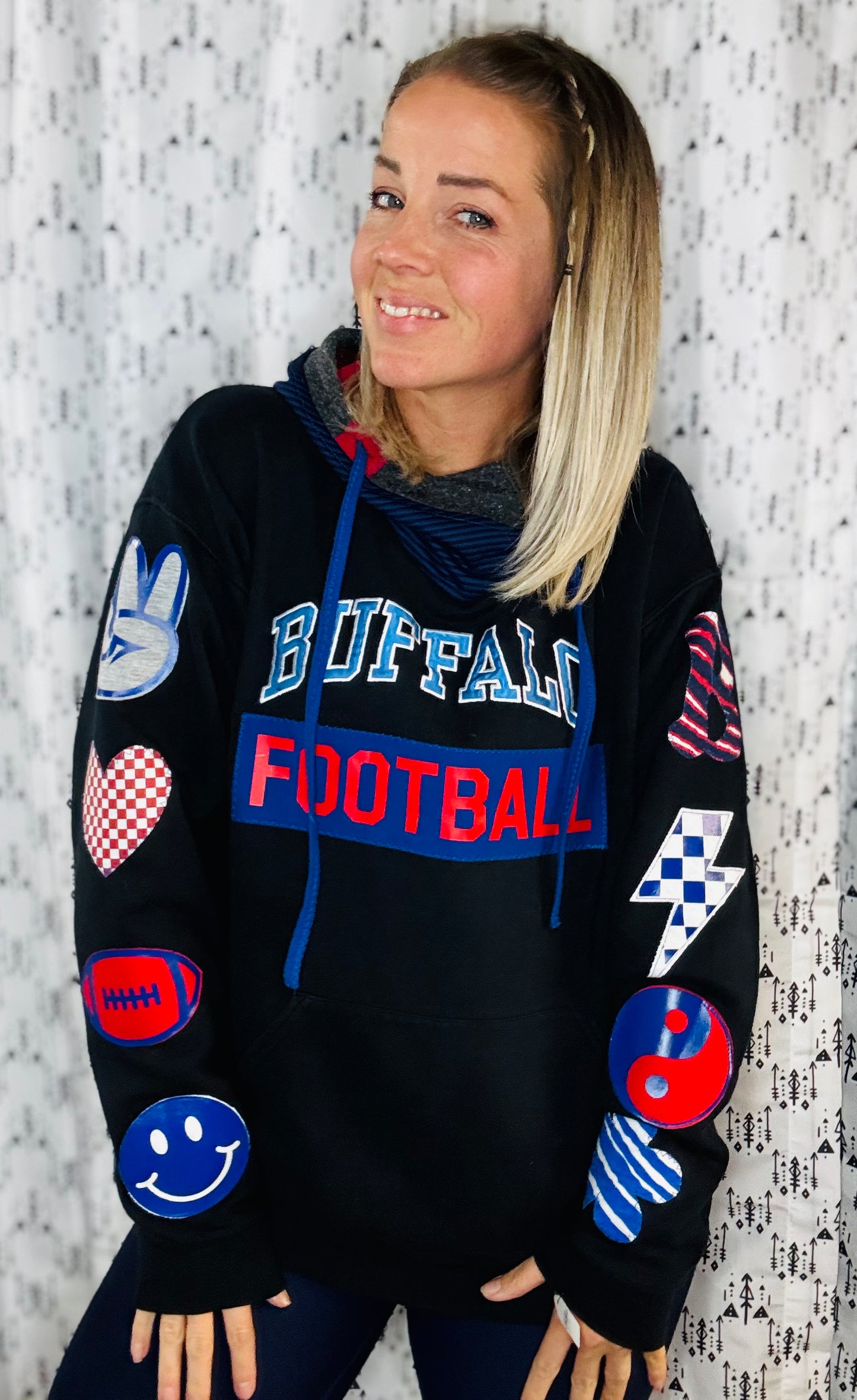 Black Peace Love Football Hoodie Size-Women’s L/XL