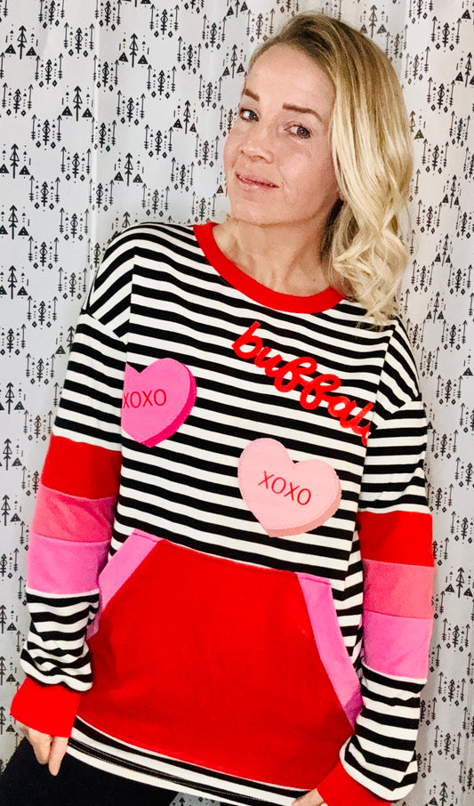 Striped Buffalo Heart Crewneck Size- Women's M/L