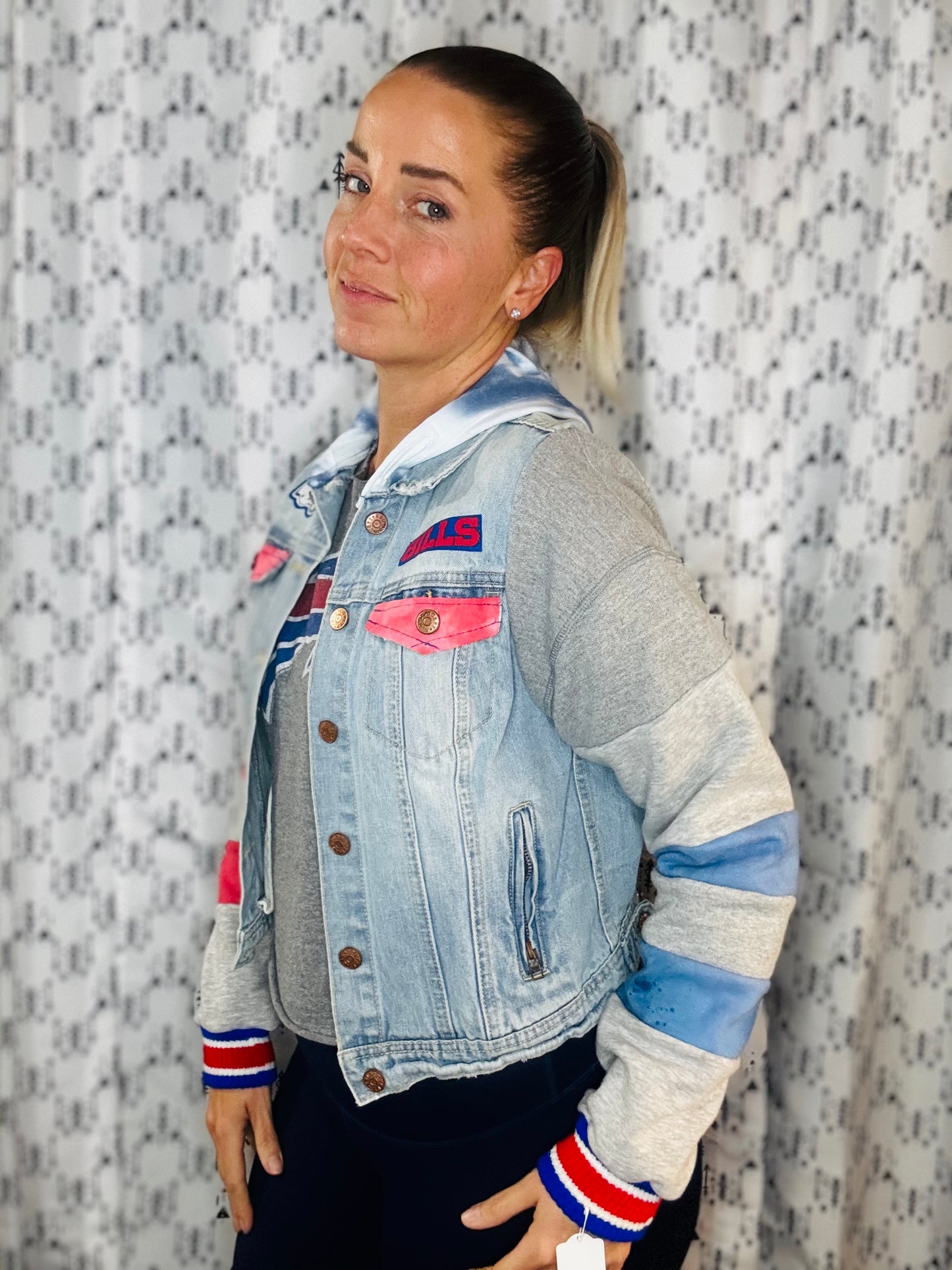 Blue Denim Buffalo Football Hooded Jacket Size- Women's S/M