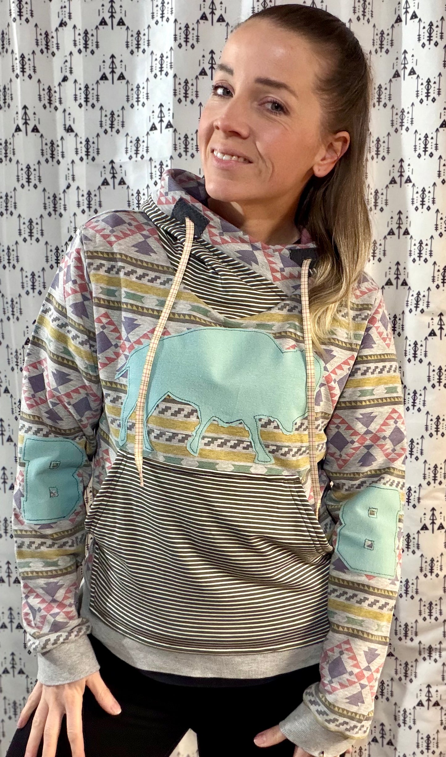 Multi Color Aztec Buffalo Hoodie Size- Women's S/M