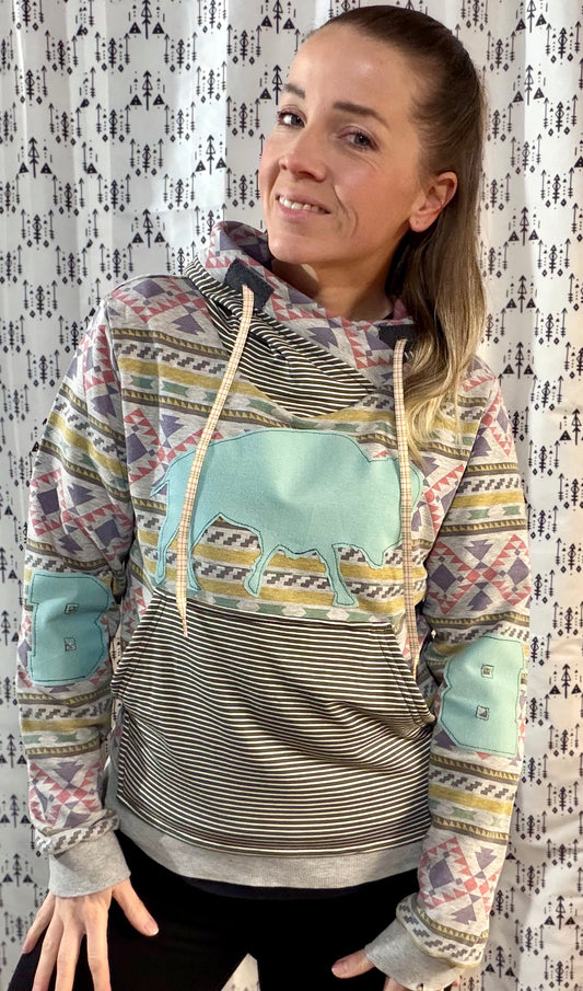 Multi Color Aztec Buffalo Hoodie Size- Women's S/M