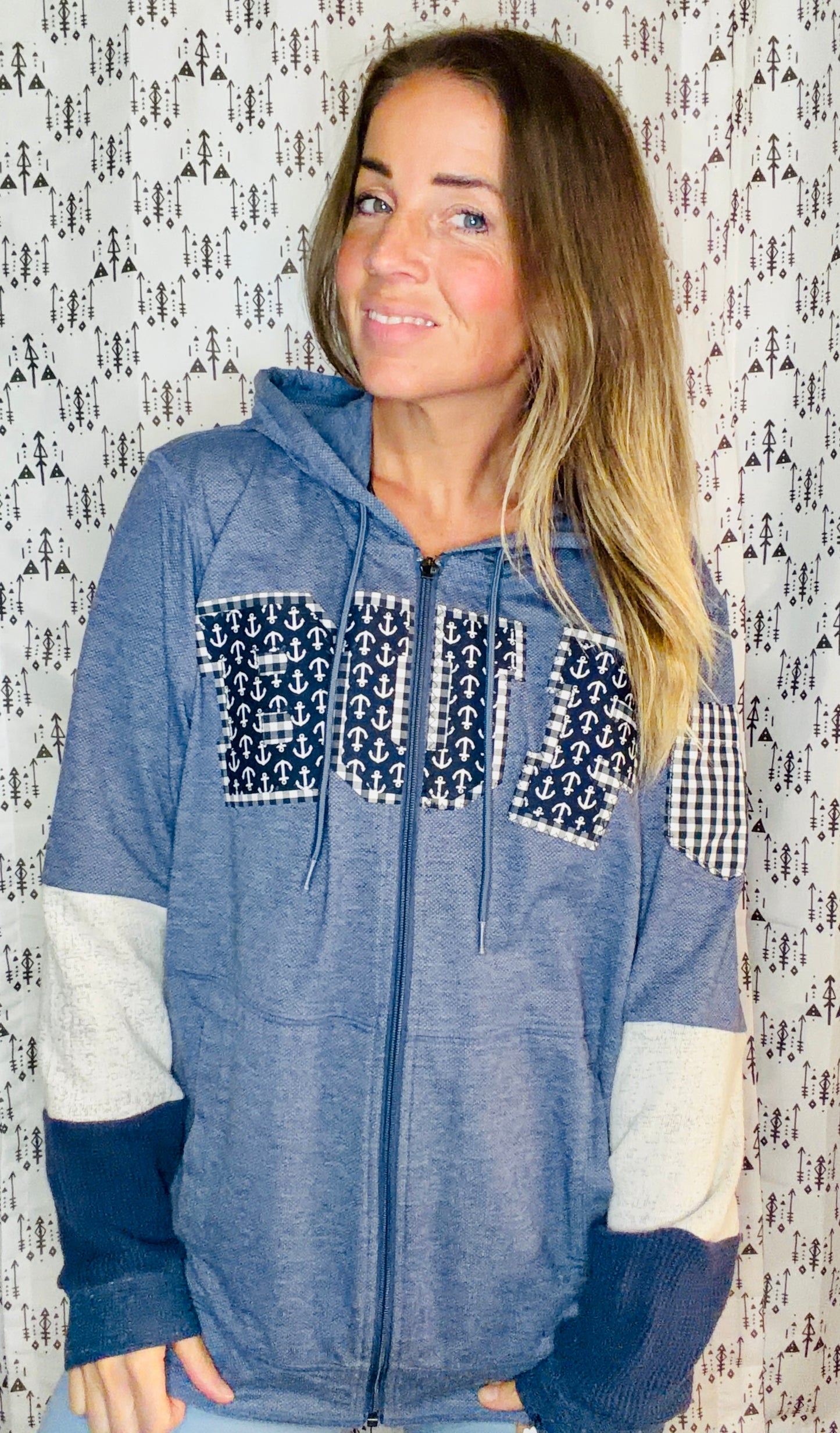 Blue Nautical BUF Zip-Up Hoodie Size Unisex- L/XL