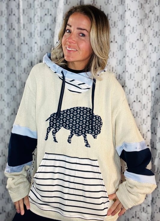 Khaki Buffalo Nautical Sweater Hoodie Unisex-L/XL