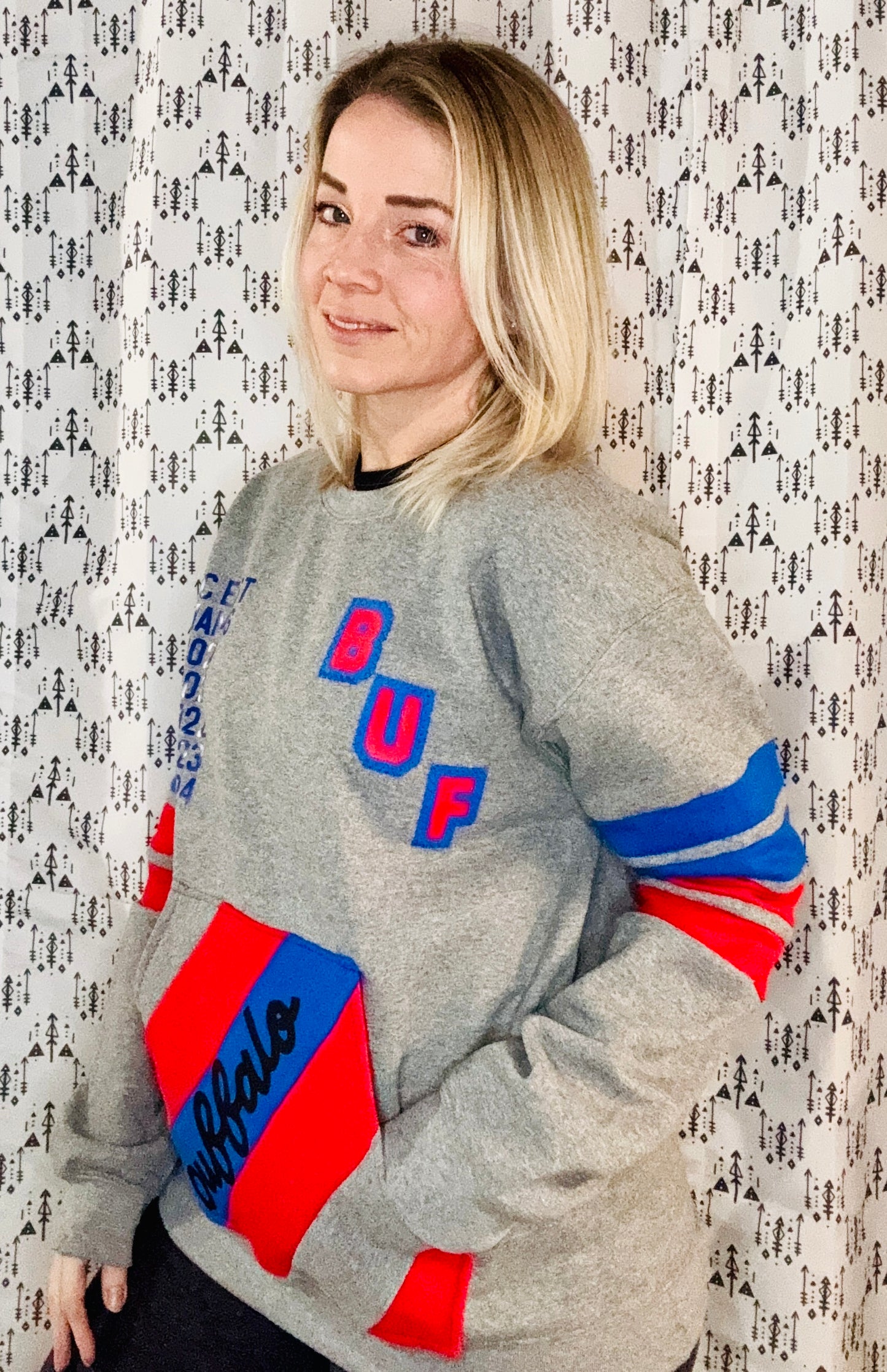 Grey Color-Blocked BUF Crewneck Size- Unisex S/M