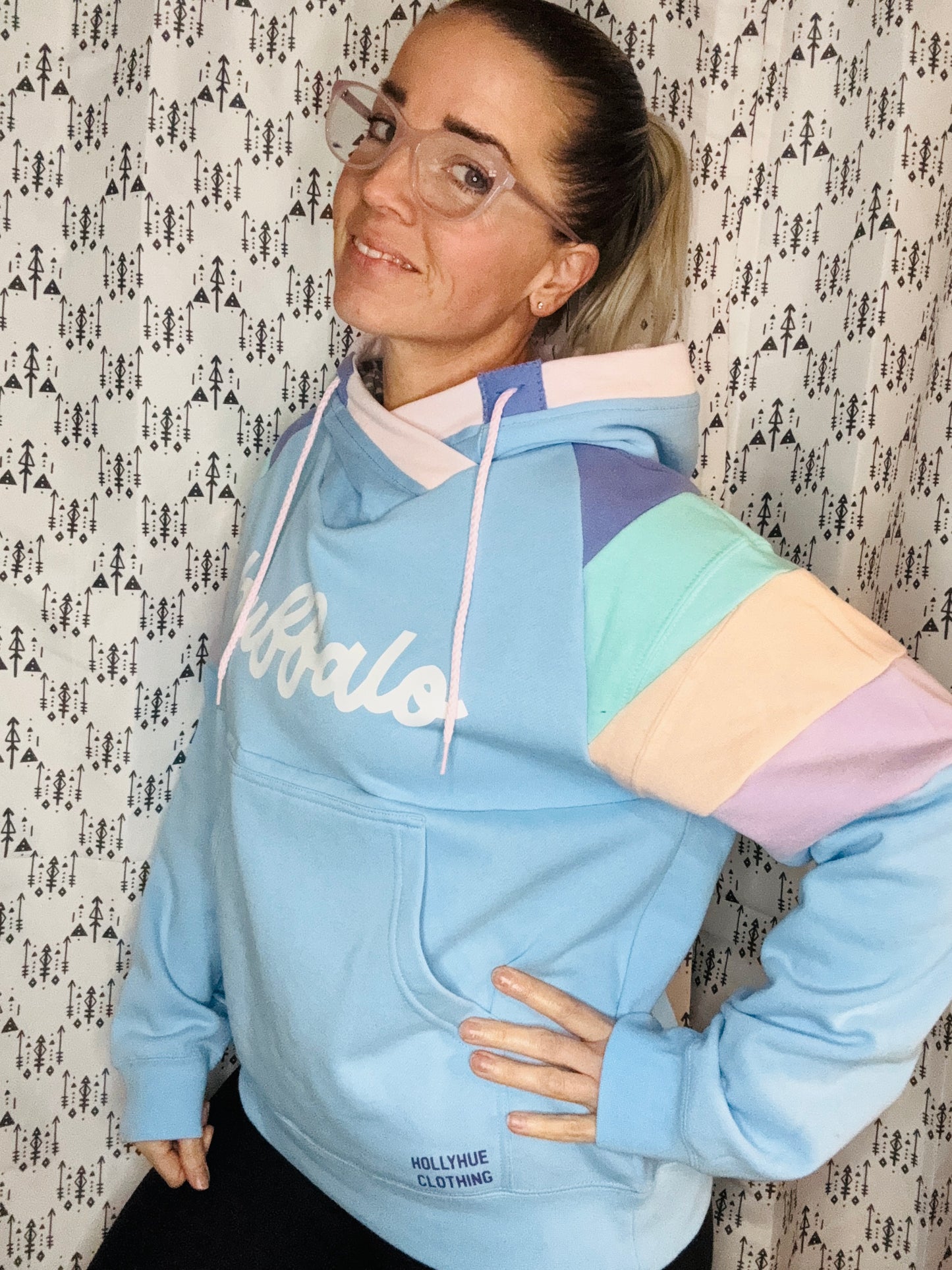Light Blue Buffalo Pastel Hoodie Size- Women's L/XL