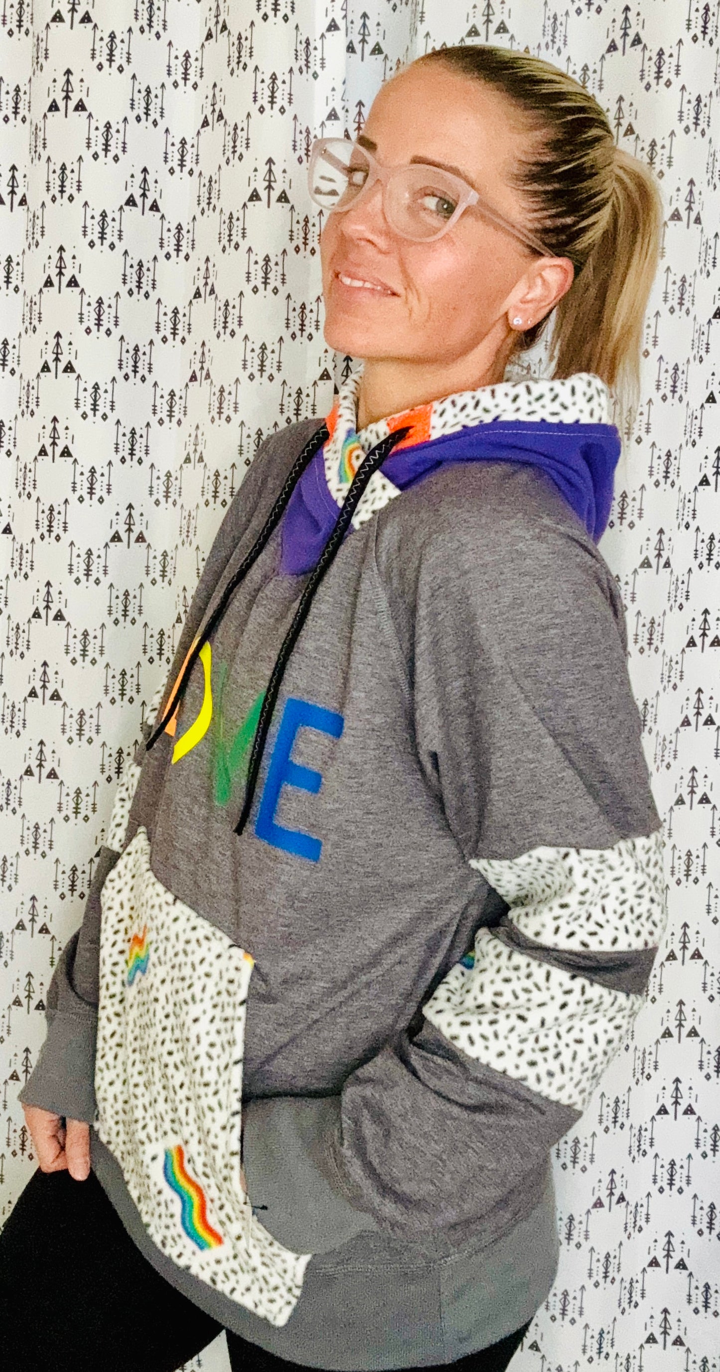 Grey Rainbow Love Custom Hoodie Size- Unisex M/L