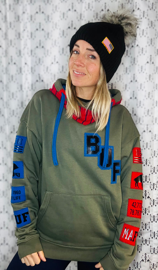 Olive Green Salute Buffalo Hoodie Size Unisex-S/M