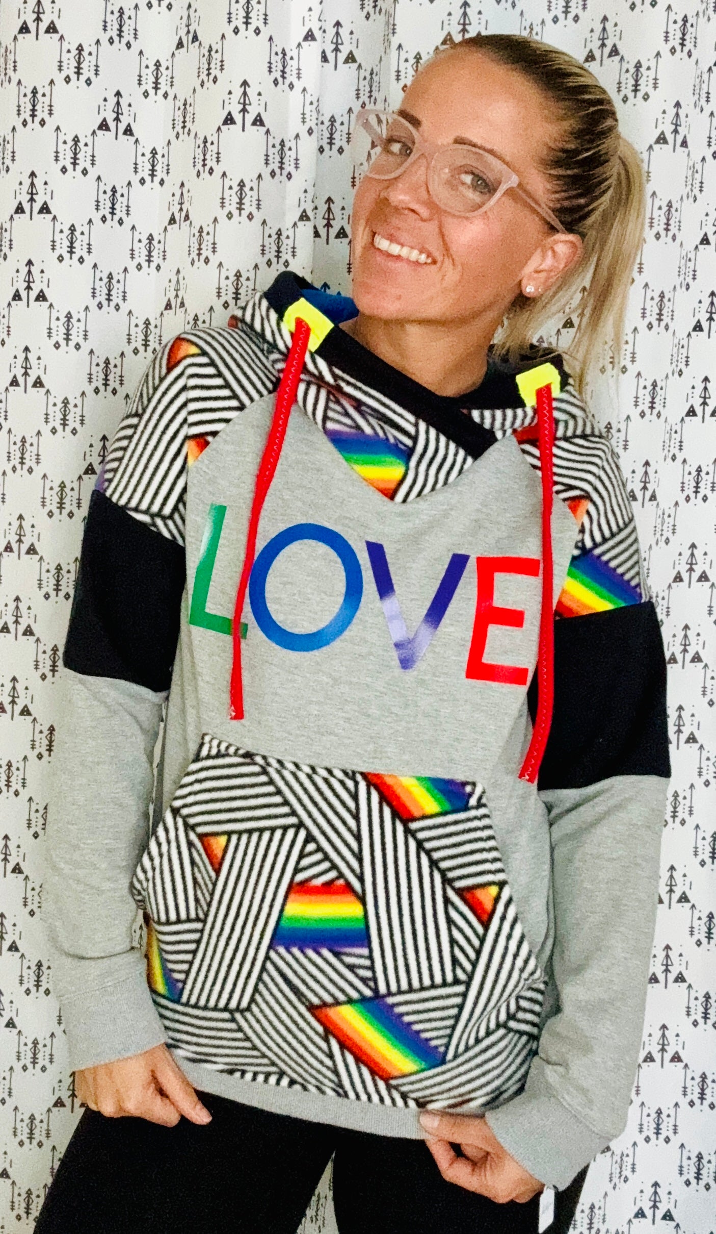 Light Grey Geometric Rainbow Love Custom Hoodie Size- Unisex XS/S