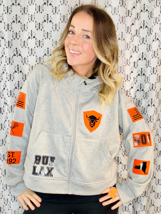 Grey Buffalo Lacrosse Crop Zip-Up Hoodie Size- Women's L/XL