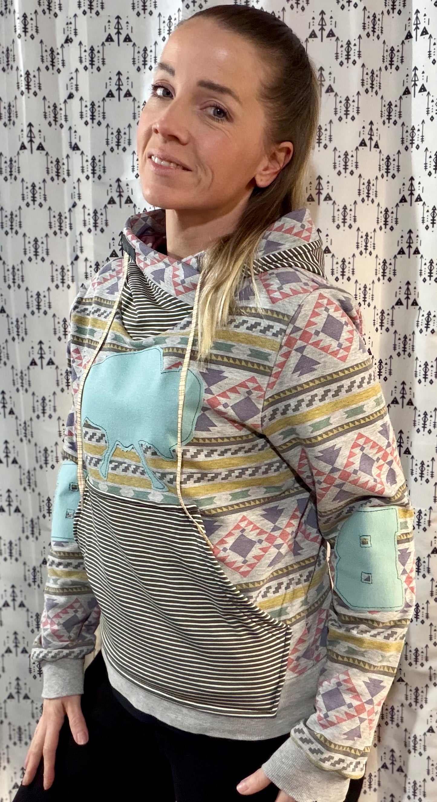 Multi Color Aztec Buffalo Hoodie Size- Women's S/M