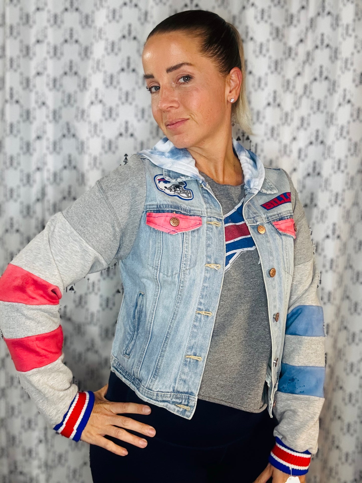 Blue Denim Buffalo Football Hooded Jacket Size- Women's S/M