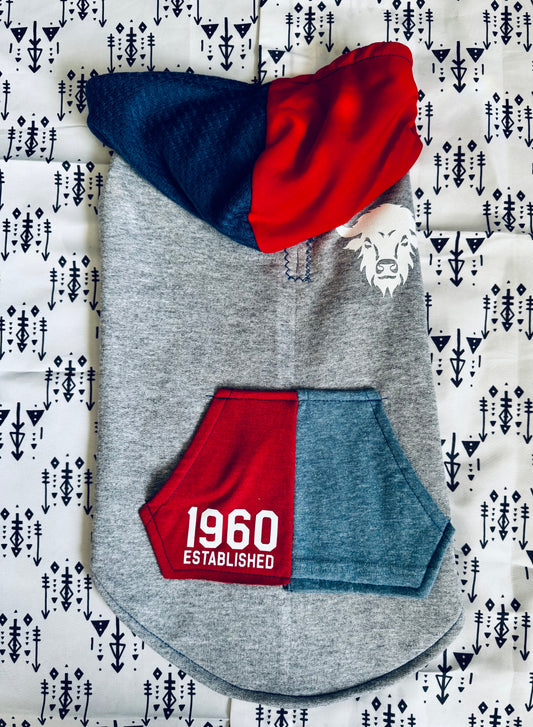Grey Color-Block Buffalo Dog Hoodie Size- S