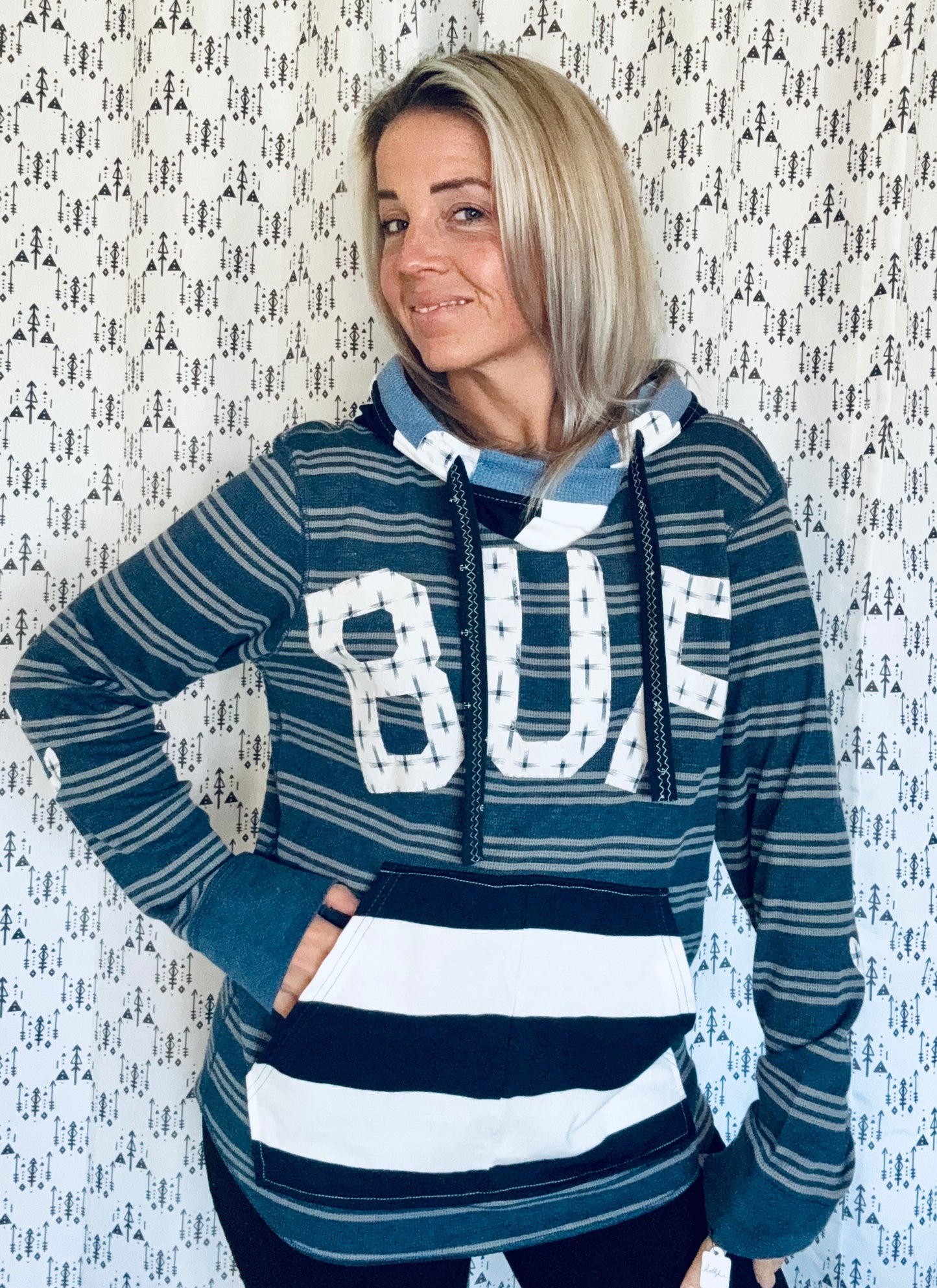 Blue Striped BUF Nautical Hoodie Size-Women’s L/XL