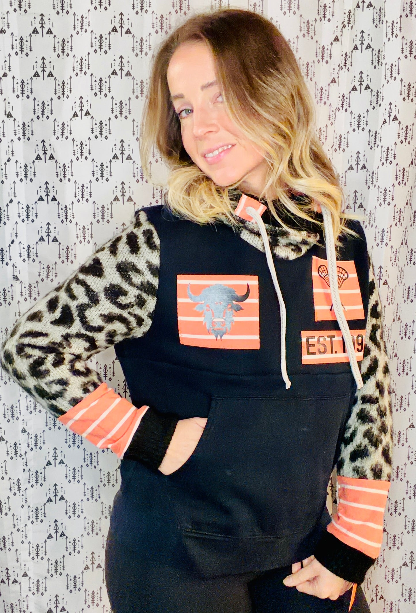Leopard Buffalo Lacrosse Crop Hoodie Size- Women's M/L