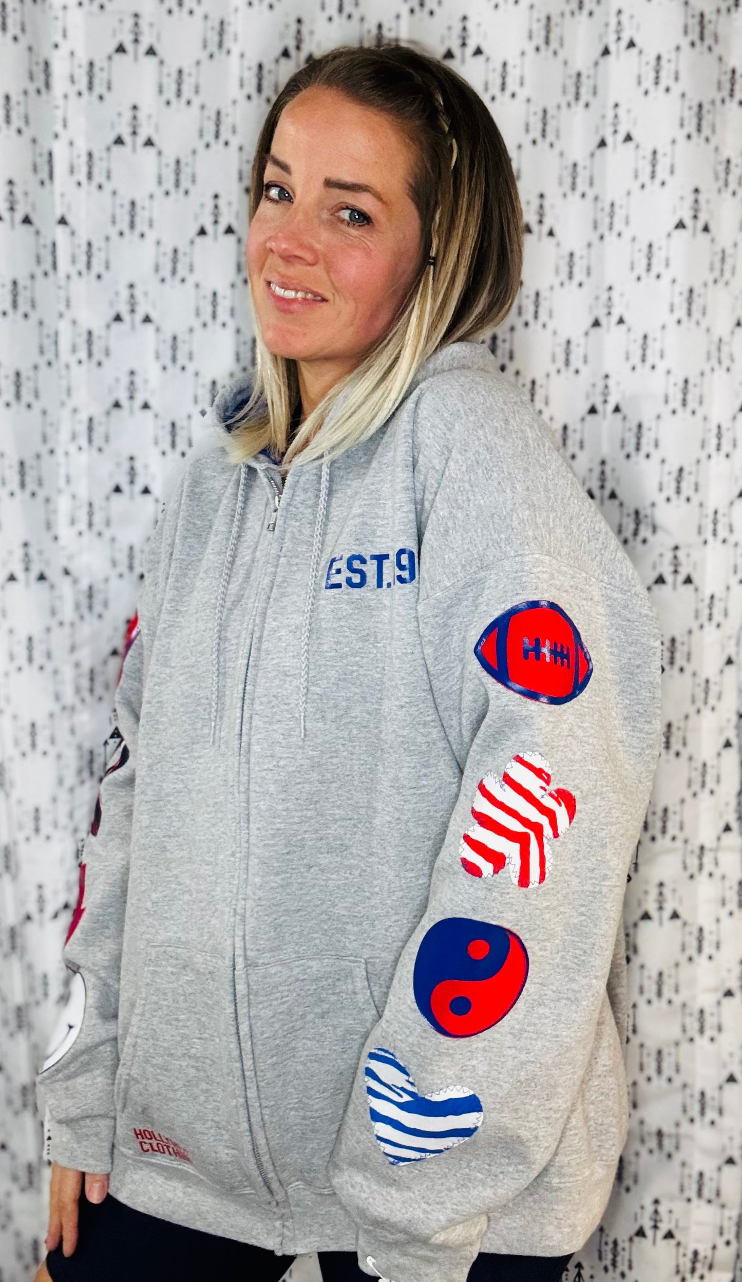 Grey Peace Love Football Zip-Up Hoodie Women's Size-XL/2X
